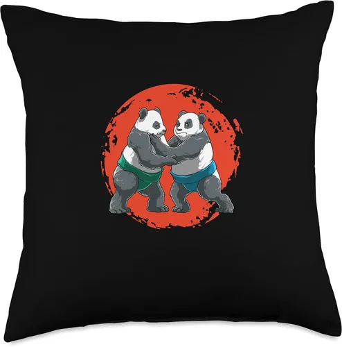 Vista 4 de Japanese Sumo Fighting Panda Gift Sumo Wrestling Funny Panda Japan - Almohada de 16 x 16 pulgadas, multicolor
