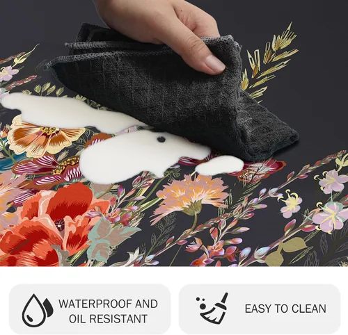 Vista 3 de MAYHMYO Alfombra de Cocina Anti Fatiga Tapete de Cocina Acolchado Negro Plantas Florales Lindas Alfombras de Cocina Vintage Antideslizantes