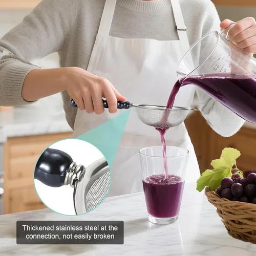 Vista 4 de 3 tamaños (2.76 pulgadas + 3.15 pulgadas + 3.94 pulgadas) de malla fina única con mango de cerámica antideslizante, perfecto para tamizar, colar