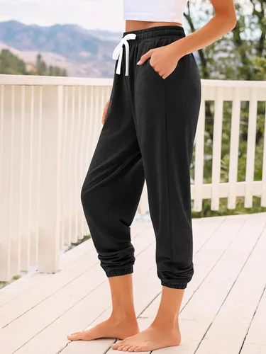 Vista 3 de AUTOMET Pantalones deportivos de cintura alta para mujer con bolsillos Negro