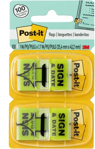 Vista 2 de Post-it Banderas 680-SD2, de 1 pulgada de ancho, verde, banderas de señal y fecha - Paquete de 24