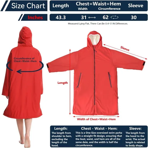 Vista 2 de Oksun Waterproof Swim Parka, Windproof Surf Poncho Warm Coat, Recycled Fabric Water Resistent Oversized Sherpa Lining Jacket