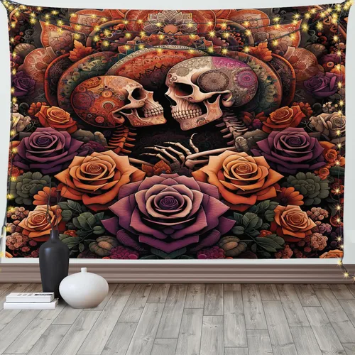 Vista 17 de Ambesonne Tapiz verde, fases lunares alrededor de un árbol de la vida, impresión de diseño bohemio de astrología nocturna, decoración de tela