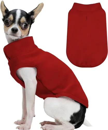 Vista 15 de FUAMEY Chaleco de forro polar para perros pequeños, sudaderas cálidas y elásticas para perros con agujero para correa, suéter suave de cuello alto