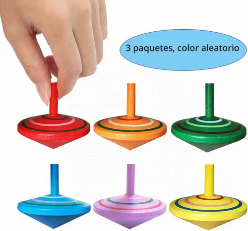 Vista 2 de GoodPlay Giroscopio, 3 unids/set hecho a mano pintado madera spinning Tops, juguetes educativos de jardín de infantes
