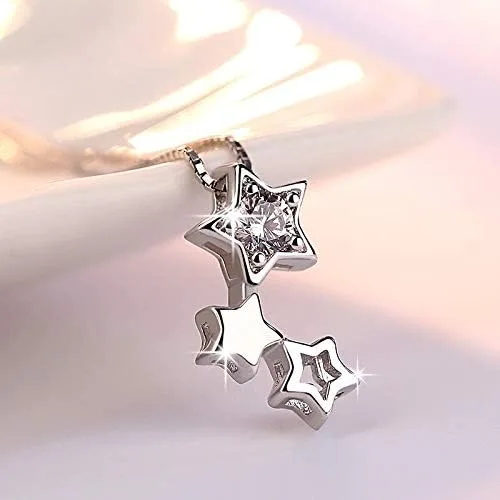 Vista 3 de Conjuntos de joyas de plata esterlina 925 collar simple de estrella de circón+pendientes para regalo de mujer niña, 17.7 in