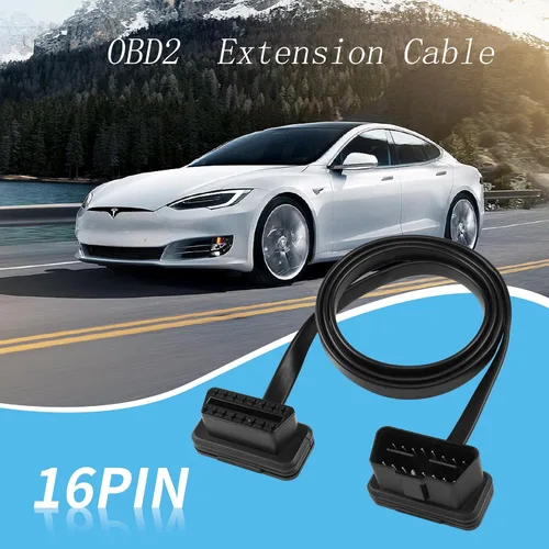 Vista 7 de YACSEJAO 16Pin OBD2 macho a hembra Cable de extensión 3FT OBD II Cinta plana Adaptador de diagnóstico de coche con conectores en ángulo