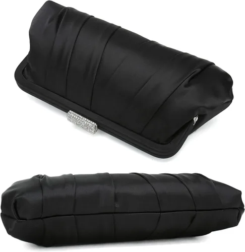 Vista 7 de CHARMING TAILOR Bolso de embrague clásico plisado de satén adornado con diamantes para bodas, bailes, eventos de corbata negra