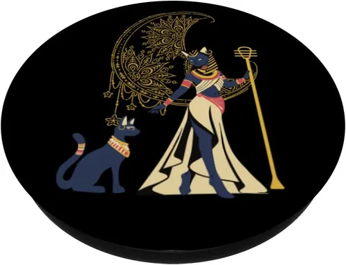 Vista 2 de Ancient Egyptian Cat Goddess Bastet Egipto Crescent Moon PopSockets intercambiables PopGrip