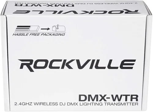 Vista 7 de Rockville Paquete DMX-WTR: transmisor de iluminación inalámbrico DJ DMX de 2.4 GHz, (2) receptores DMX inalámbricos DMX-WRE de 2.4 GHz con batería