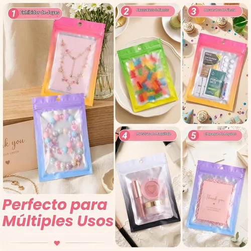Vista 5 de Funfery Paquete de 100 bolsas resellables de Mylar transparentes, bolsas de embalaje degradadas para almacenamiento de alimentos, pequeñas empresas