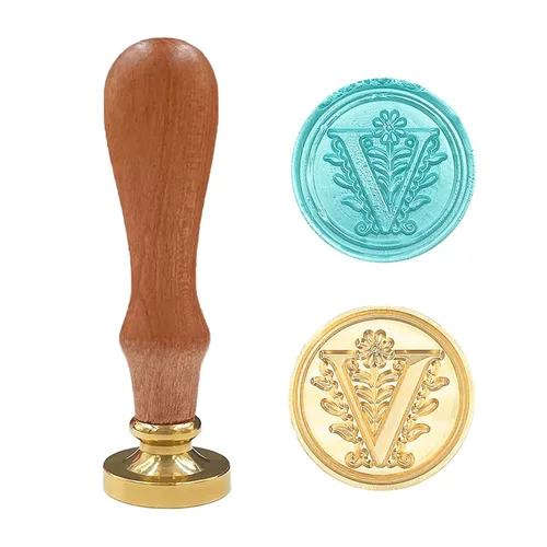 Vista 30 de Sello medieval tradicional de cera del alfabeto, con cabeza de latón, con mango de madera, para tarjetas, sobres, regalo (letra A)