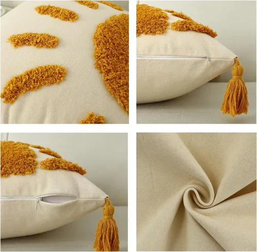 Vista 3 de Juego de 2 fundas de almohada bohemias de 18 x 18 pulgadas, fundas de almohada decorativas de sol con borlas, fundas de almohada modernas marroquíes