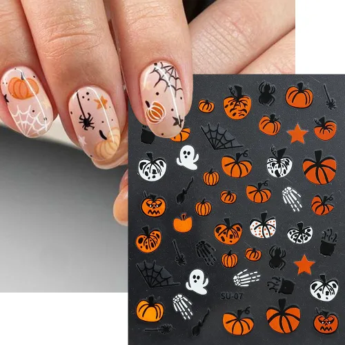 Vista 3 de 8 hojas de calcomanías de uñas de Halloween para arte de uñas, LPOODDNU de Halloween, calcomanías de uñas autoadhesivas 3D, suministros de arte