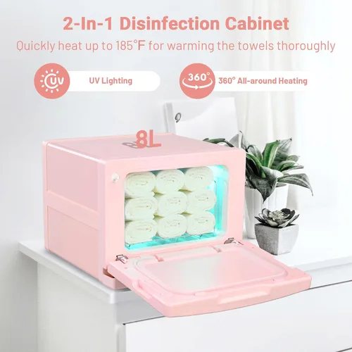 Vista 5 de BYOOTIQUE - Calentador de toallas calientes para spa, sala de uñas, pequeña máquina de vapor de toalla de peluquería rosa de 8 litros para cara