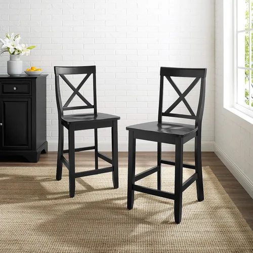 Vista 4 de Crosley Furniture - Taburetes de madera con respaldo en X, juego de 2, 24 pulgadas