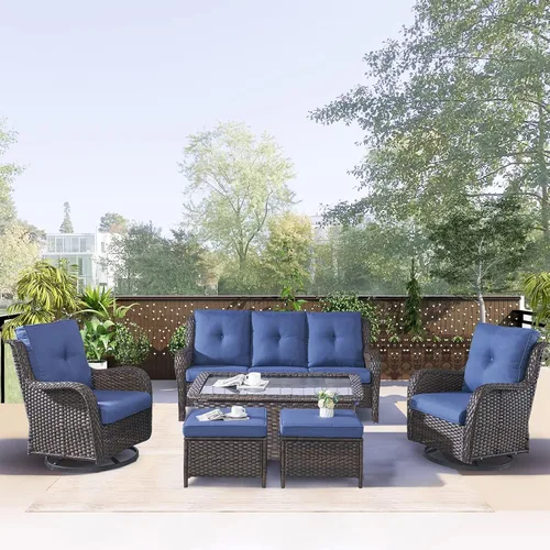 Vista 34 de Rilyson Sofá de mimbre para patio al aire libre, capacidad de peso de 900 libras, sofá grande de mimbre de 3 plazas con cojines de asiento de 4