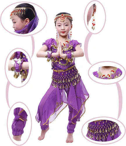 Vista 7 de Astage GirlS Belly Dance Costumes,Long Sleeve Highlights Top,Pants