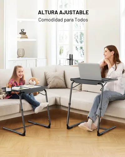 Vista 3 de LORYERGO Bandeja para TV - Mesa para TV, Bandejas de Mesa Plegables, con 6 Alturas y 3 Ángulos de Inclinación, Bandeja para TV con Portavasos