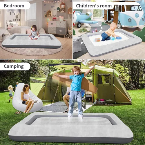 Vista 6 de Colchón de aire para niños: colchón de aire portátil rápido para niños, cama inflable portátil de viaje, superficie con felpa suave y cómoda, ideal
