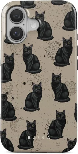 Vista 55 de BURGA-Funda p/teléfono compatible c/iPhone 14 Plus, carcasa rígida híbrida de 2 capas + Funda protectora de silicona, almendras latte a lunares