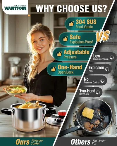 Vista 6 de WantJoin Olla a presión de 4.2 cuartos – Recipiente a presión de acero inoxidable 3 en 1 compatible con cocina de gas y de inducción, dispositivos