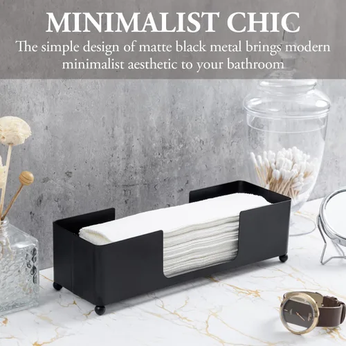 Vista 3 de MyGift Soporte Moderno de Metal Negro Mate Comercial de Sobremesa para Toallas de Papel Plegadas, Bandeja Dispensadora de Servilletas Desechables