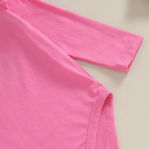 Vista 4 de Conjunto de 2 piezas para el día de San Valentín para bebé niña, mameluco de manga larga con tirantes de encaje y corazón, 2 piezas para otoño e