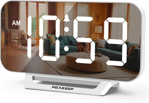 Vista 11 de Peakeep Small Digital Alarm Clock for Bedrooms, Loud for Heavy Sleepers Dimmable Plug in Electric Large Numbers Clock Battery Backup, Slim Clock
