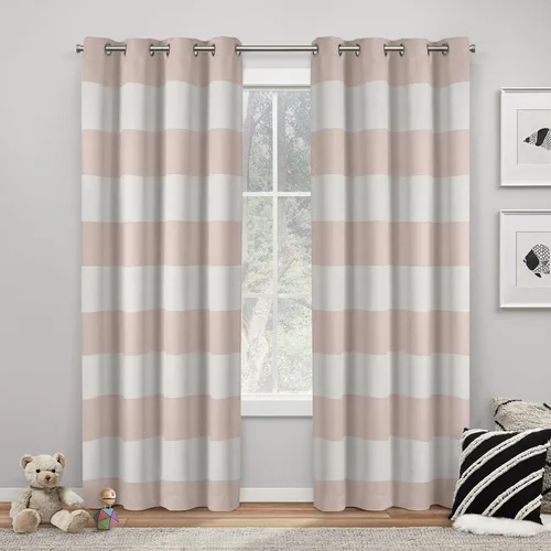 Vista 8 de Exclusive Home Sateen Rugby - Par de paneles de cortinas opacas con ojales en la parte superior, de sarga a rayas, para oscurecer la habitación, 52