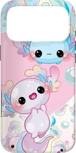 Vista 22 de Linda funda Kawaii Axolotl azul y rosa para iPhone 17
