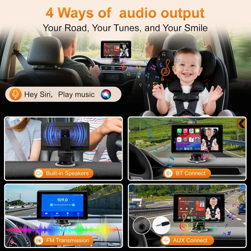 Vista 5 de Cámara de coche para bebé con pantalla inalámbrica CarPlay de 7 pulgadas, compatible con Apple CarPlay y Android Auto, cámara de coche de visión