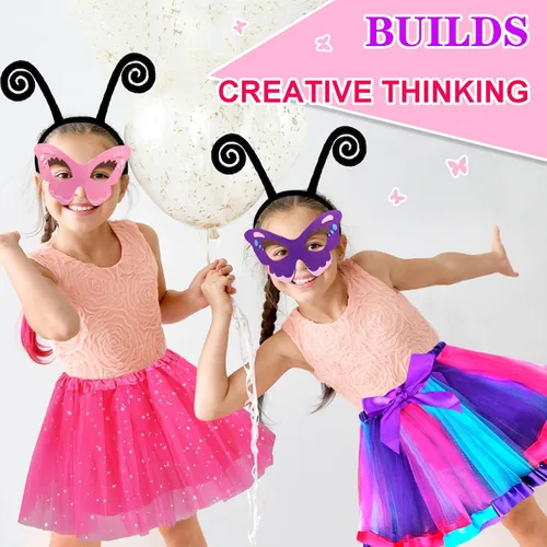Vista 4 de iROLEWIN Kids Fairy Butterfly Wings for Girls Toddlers Dress-Up Costume Mask Tutu and Headband Sister Birthday Gifts Party