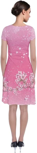 Vista 2 de CowCow Vestido casual con cuello en V para mujer, estilo japonés, vestido cruzado frontal de manga corta con flor de cerezo, XS-3XL