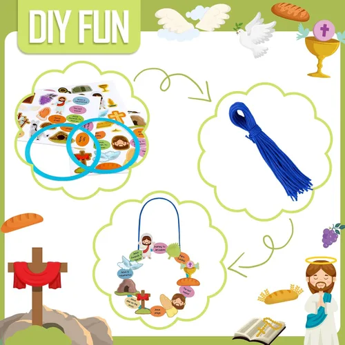 Vista 3 de Crtiin Kit de 24 piezas de corona de Pascua religiosa cristiana para hacer tus propias manualidades de Pascua para niños para actividades