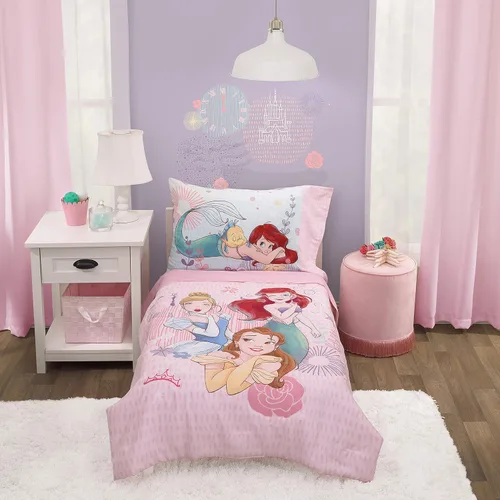 Vista 12 de Disney Ariel Sea Garden - Juego de cama para niños pequeños de 4 piezas - Edredón, sábana bajera, sábana encimera, funda de almohada reversible