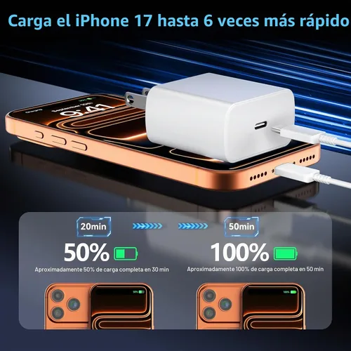 Vista 3 de Cable de carga USB C de 10 pies de largo, cable de carga rápida para iPhone con bloque de cargador de teléfono USBC, cargador tipo C súper rápido