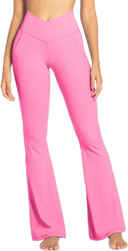 Vista 6 de Sunzel Leggings acampanados para mujer con bolsillos, pantalones de yoga cruzados con control de abdomen, cintura alta y pierna ancha
