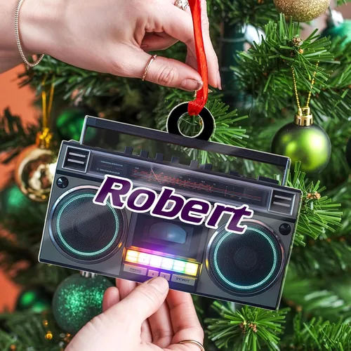 Vista 4 de Adorno de radio personalizado 2025, adorno de radio retro personalizado, cinta de cassette, adornos retro, adornos de radio de Navidad, adornos