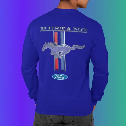 Vista 3 de Ford Mustang Pony Racing Stripe 5.0 Muscle Shelby - Camiseta de manga larga con estampado frontal y espalda
