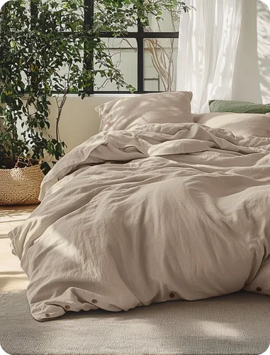 Vista 10 de Bedsure Funda de edredón de lino tamaño Queen – Juego de ropa de cama de mezcla de lino y algodón, suave y acogedor, 3 piezas, 1 funda de edredón
