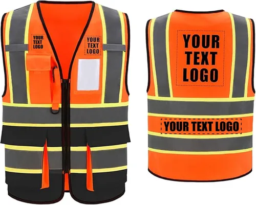 Vista 16 de AYKRM Chaleco de Seguridad de Construcción Personalizado con Logotipo Impreso de Alta Visibilidad Reflectante de 2 Tonos
