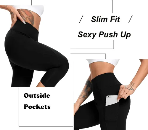 Vista 5 de FITTOO Leggings capri de yoga con bolsillos para mujer