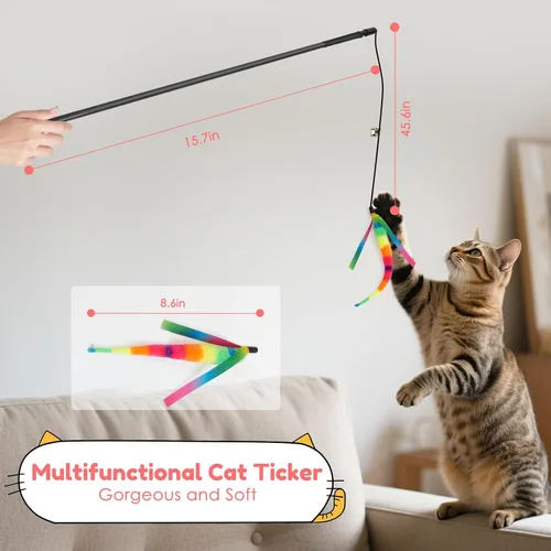 Vista 4 de SHENGSEN Juguete de varita de plumas para gatos, pelota inflable con cola para gatos, gusano mágico con juguete de bola grande y colorida