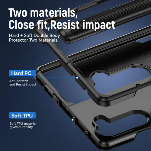 Vista 6 de Funda para Samsung Galaxy Z Fold 5 con anillo de soporte, imán de sujeción agradable a la piel, de alto valor, para Samsung Galaxy Z Fold 5, funda
