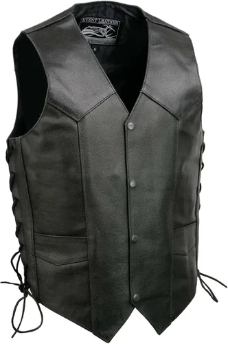 Vista 12 de EVENT LEATHER EL1310GO Hombres Clásico Estilo Occidental Botón de Presión Negro Chaleco de Cuero para Motociclistas