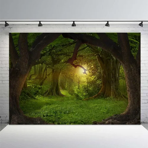 Vista 4 de MEHOFOND Telón de fondo de bosque de selva encantado de 7 x 5 pies, paisaje natural, fotografía, fondo, decoración de fiesta de cumpleaños