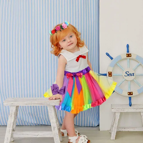 Vista 6 de Koogel 4 tutú para niñas de 2 a 5 años, tutú de 2 capas a lunares, multicolor 2