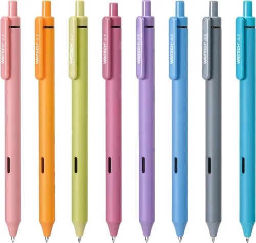 Vista 12 de WRITECH Bolígrafos de gel de punta fina: 0.5mm, 4 unidades, bolígrafo retráctil con clic, tinta negra, color estético degradado, cañón suave