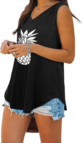 Vista 2 de MAGICMK Camiseta sin mangas para mujer, de verano, casual, holgada, cuello en V, básica, para entrenamiento